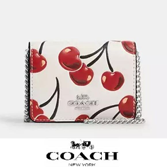 ❤️ Coach Mini Wallet On A Chain With Cherry Print - Picture 1 of 12